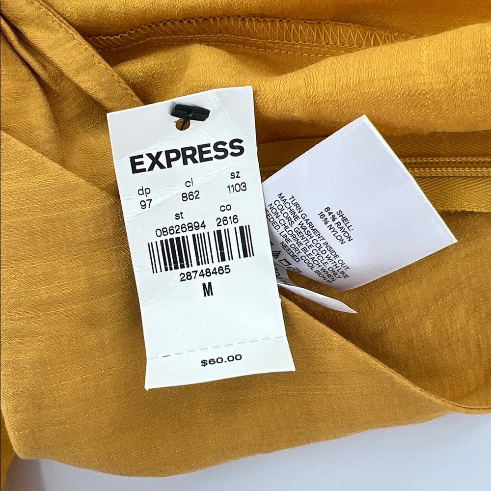 Express Mustard Puff Sleeve Blouse feminine dainty tie back boho resort wear NWT - Picture 3 of 8